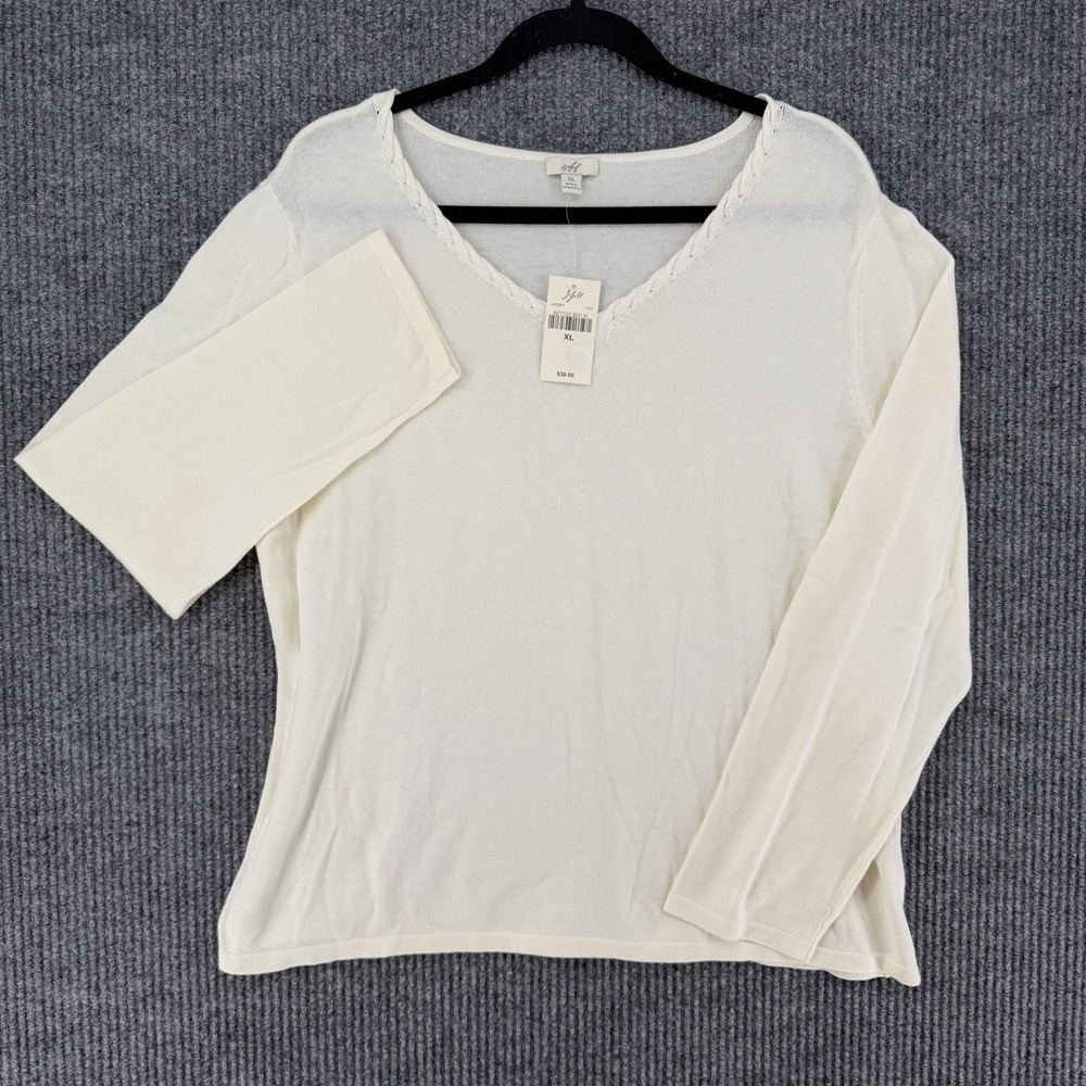 Vintage J.Jill braided collar shirt sweater ivory long sleeve womens XL NWT
